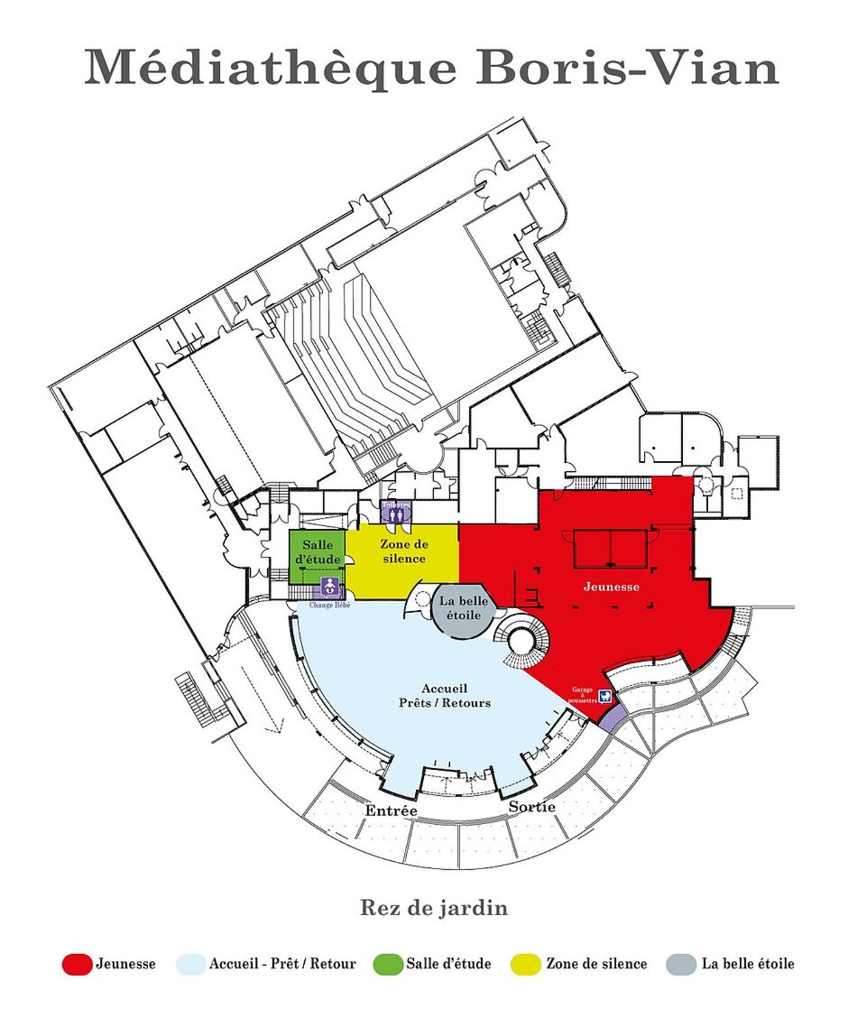 Plan du rez-de-jardin de la médiathèque