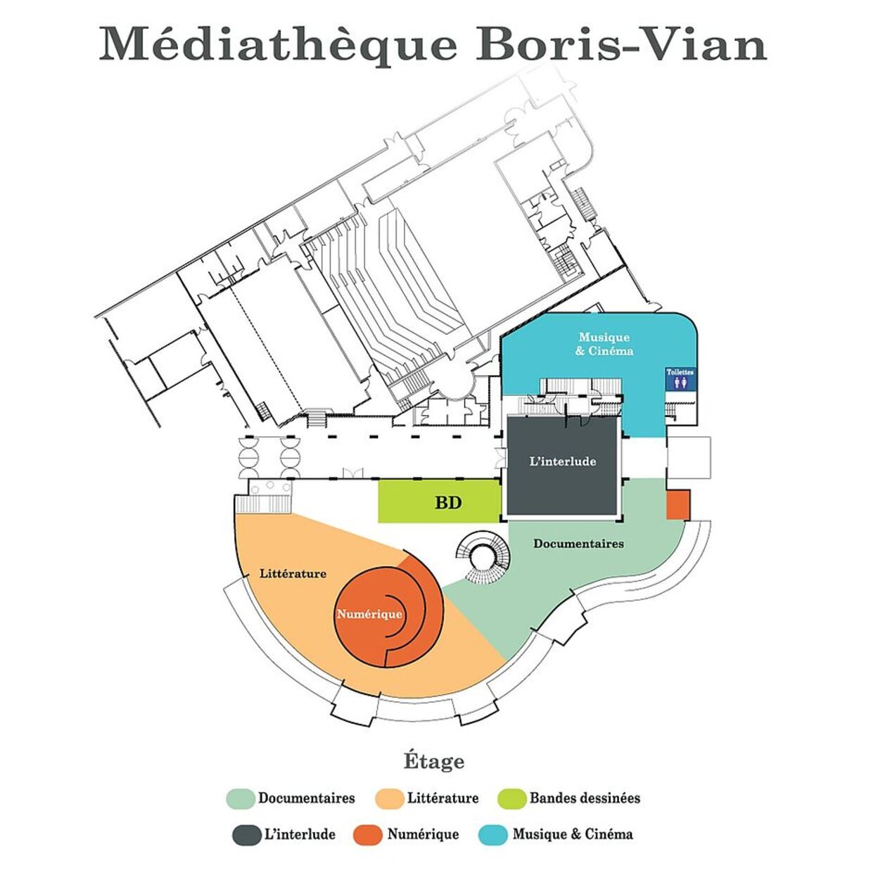 Plan du 1er étage de la médiathèque