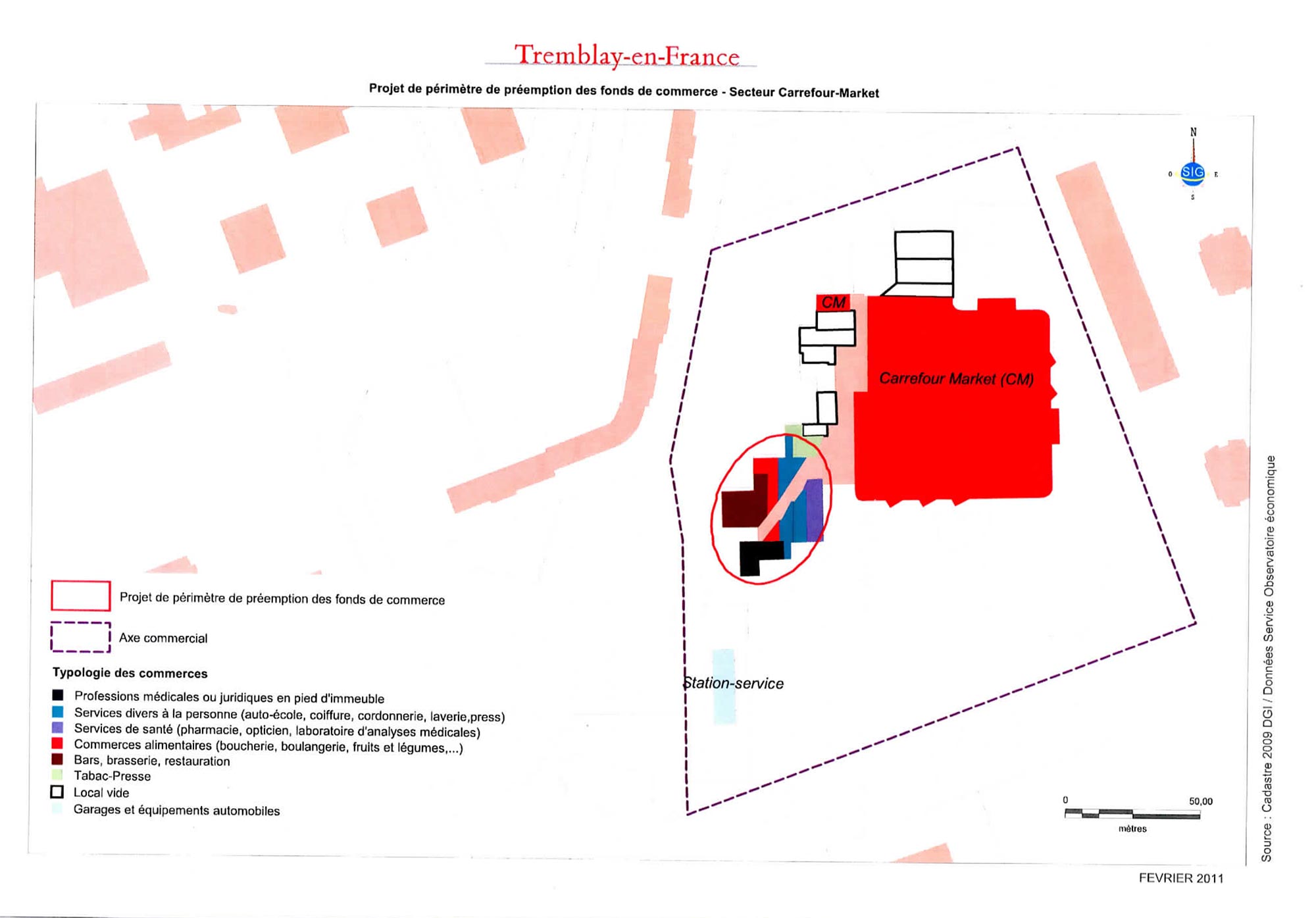 Carte périmètre de sauvegarde du commerce et de l’artisanat de proximité - Secteur Carrefour Market - Agrandir l'image, . 0octets (fenêtre modale)
