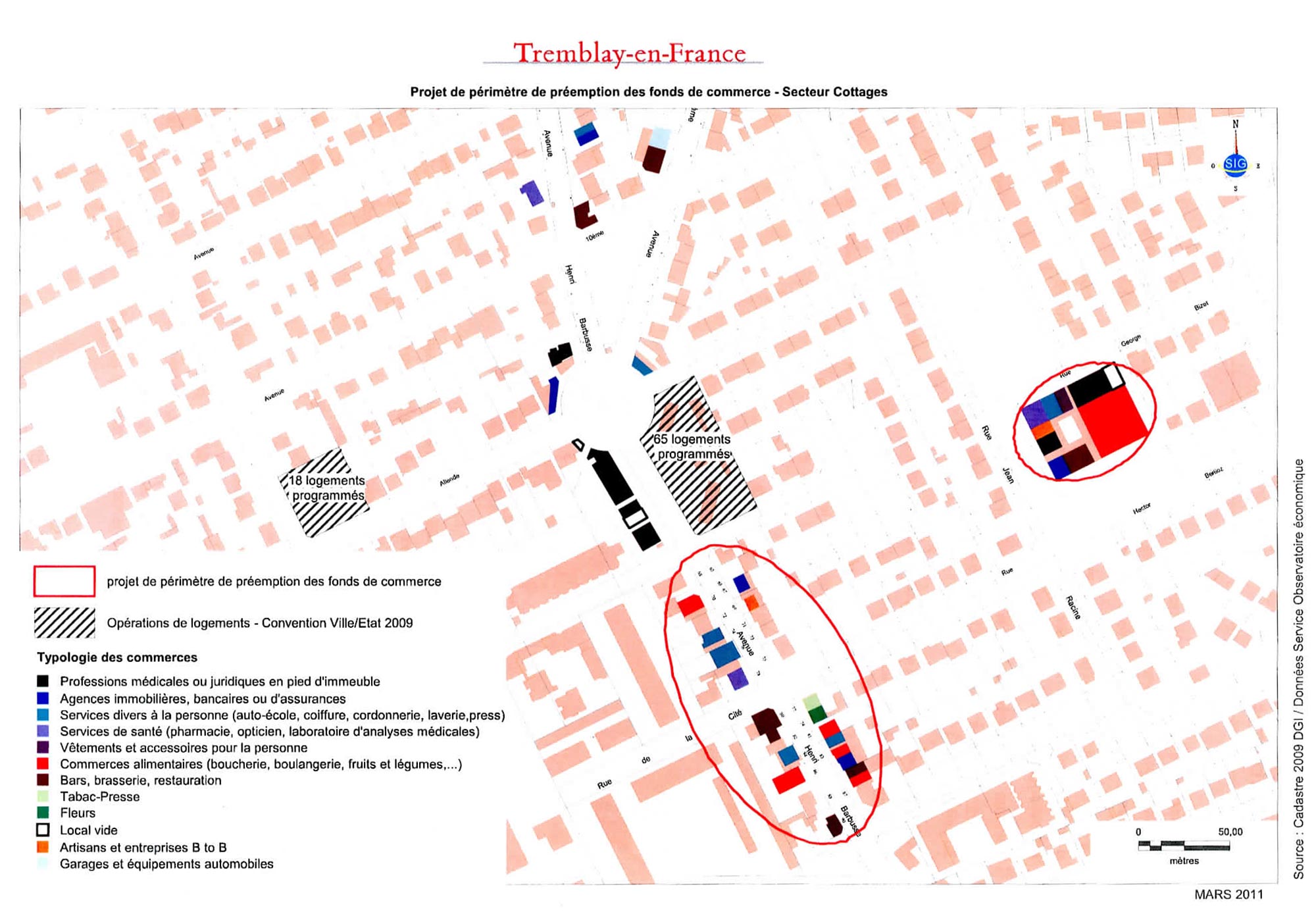 Carte périmètre de sauvegarde du commerce et de l’artisanat de proximité - Quartier des Cottages - Agrandir l'image, . 0octets (fenêtre modale)
